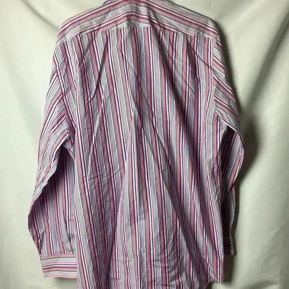 PETER MILLAR MENS SIZE 17/43 COTTON LONG SLEEVE SHIRT PINK  PURPLE NAVY STRIPES - Picture 9 of 14